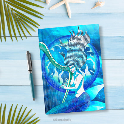 Blue Mermaid with Harp A4, A5 Hardcover Notebook