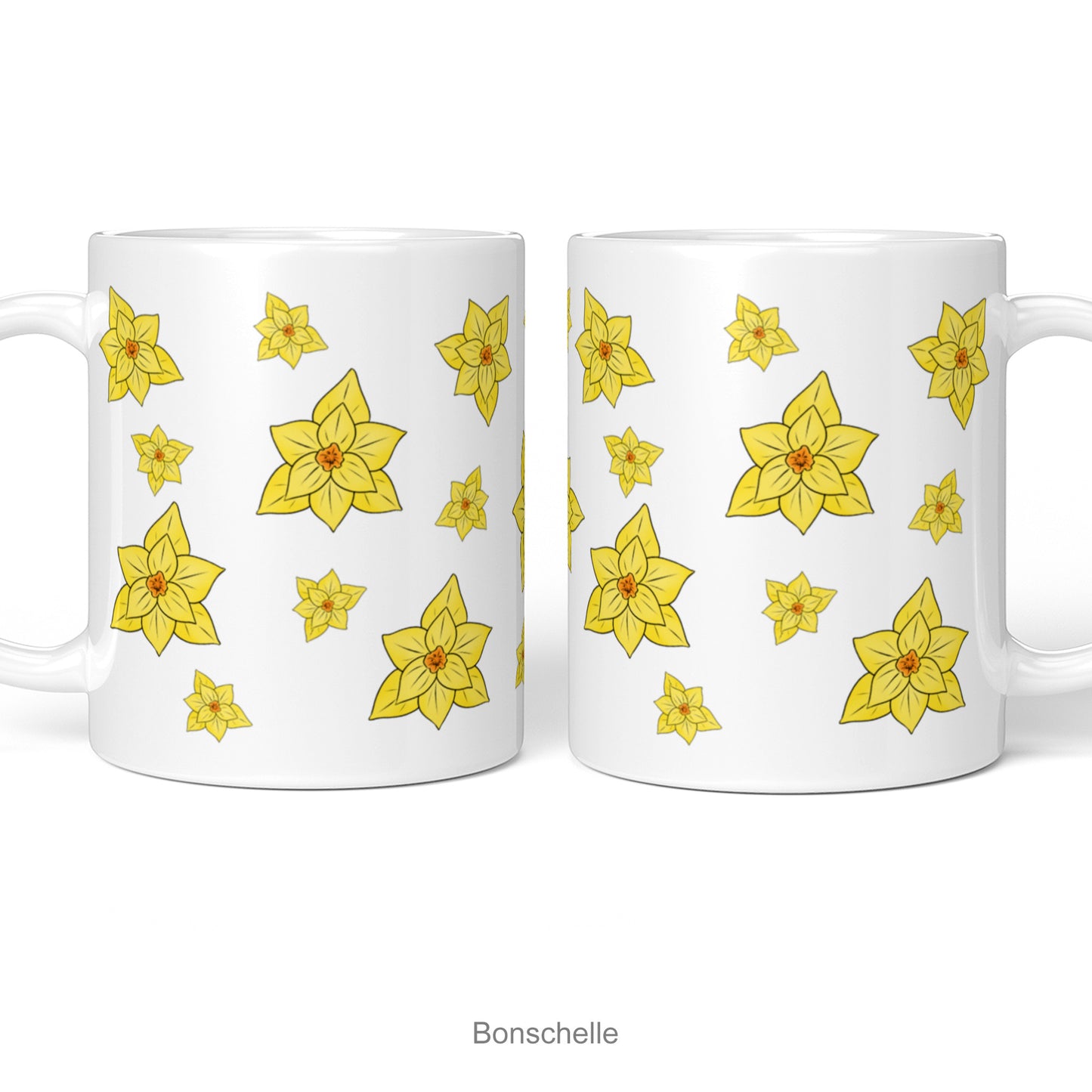 Lef and right side views of the Yellow Daffodils Spring Flowers Mug Gift