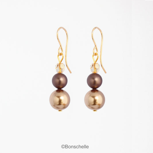 Light and dark bronze pearl earrings with 14K gold filled earwires for women