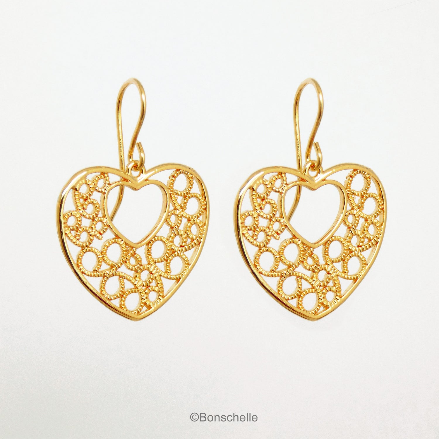 Bonschelle hearts and love collection with golden heart earrings