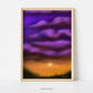 Original Art Poster showing an orange and purple sky with a setting sun in a pine frame.