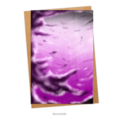 Greeting card and envelope with original art design inspired by the colours of the Asexual Pride Flag.