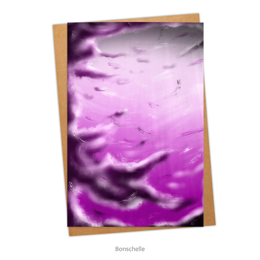 Greeting card and envelope with original art design inspired by the colours of the Asexual Pride Flag.