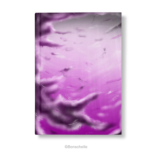 Hardcover notebook with original cloud art landscape design made with colours from Asexual Pride Flag.