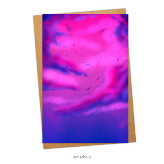 Greeting card and envelope with original art design inspired by the colours of the Bisexual Pride Flag.