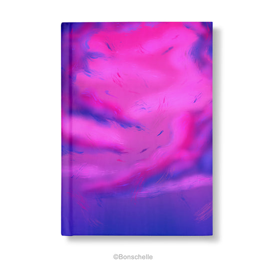 Hardcover notebook with original cloud art landscape design made with colours from Bisexual Pride Flag.