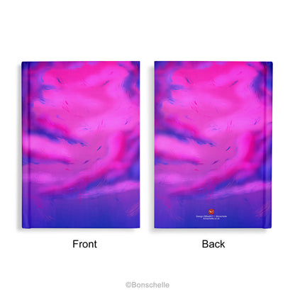 Front and back of hardcover notebook with original cloud art landscape design made with colours of Bisexual Pride Flag.