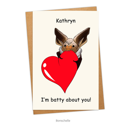 I'm Batty for You Cute Chibi Bat and Love Heart Valentine or Anniversary Card