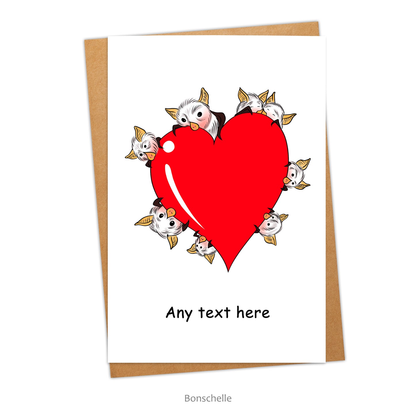 Chibi Bat with Love Heart Card for Valentine's Day, anniversaries or birthdays with a custom message on the front