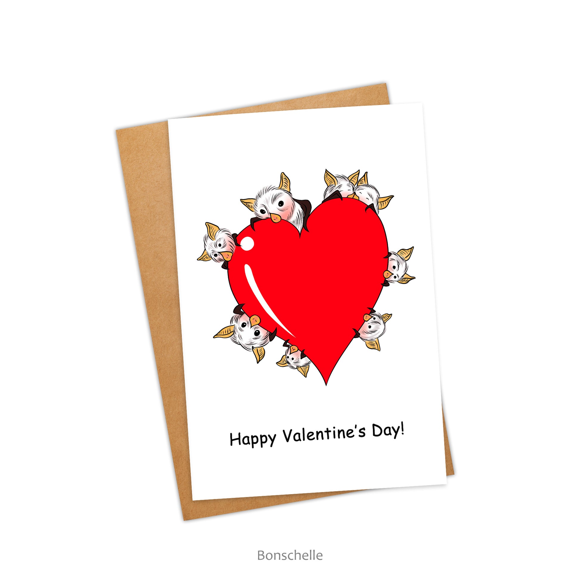 Chibi Bat with Love Heart Card  with the greeting 'Happy Valentine's Day' on the front