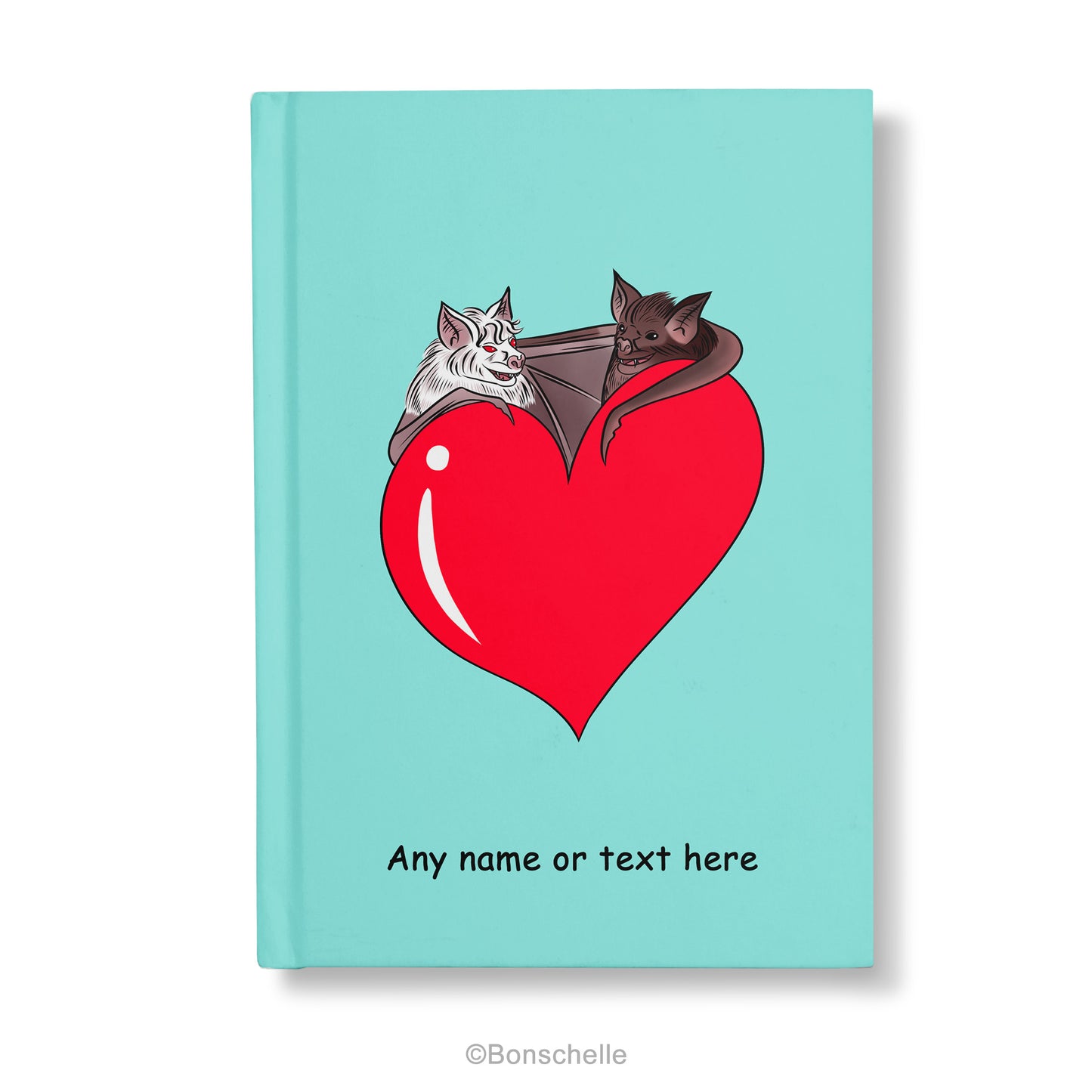 Cute Bat Couple with Love Heart Personalised Hardback Notebook