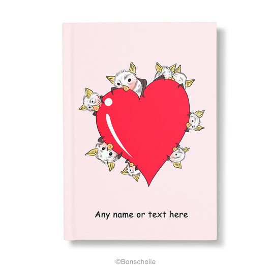 Pesonalised Cute Chibi Bats with Hearts Hardback Notebook