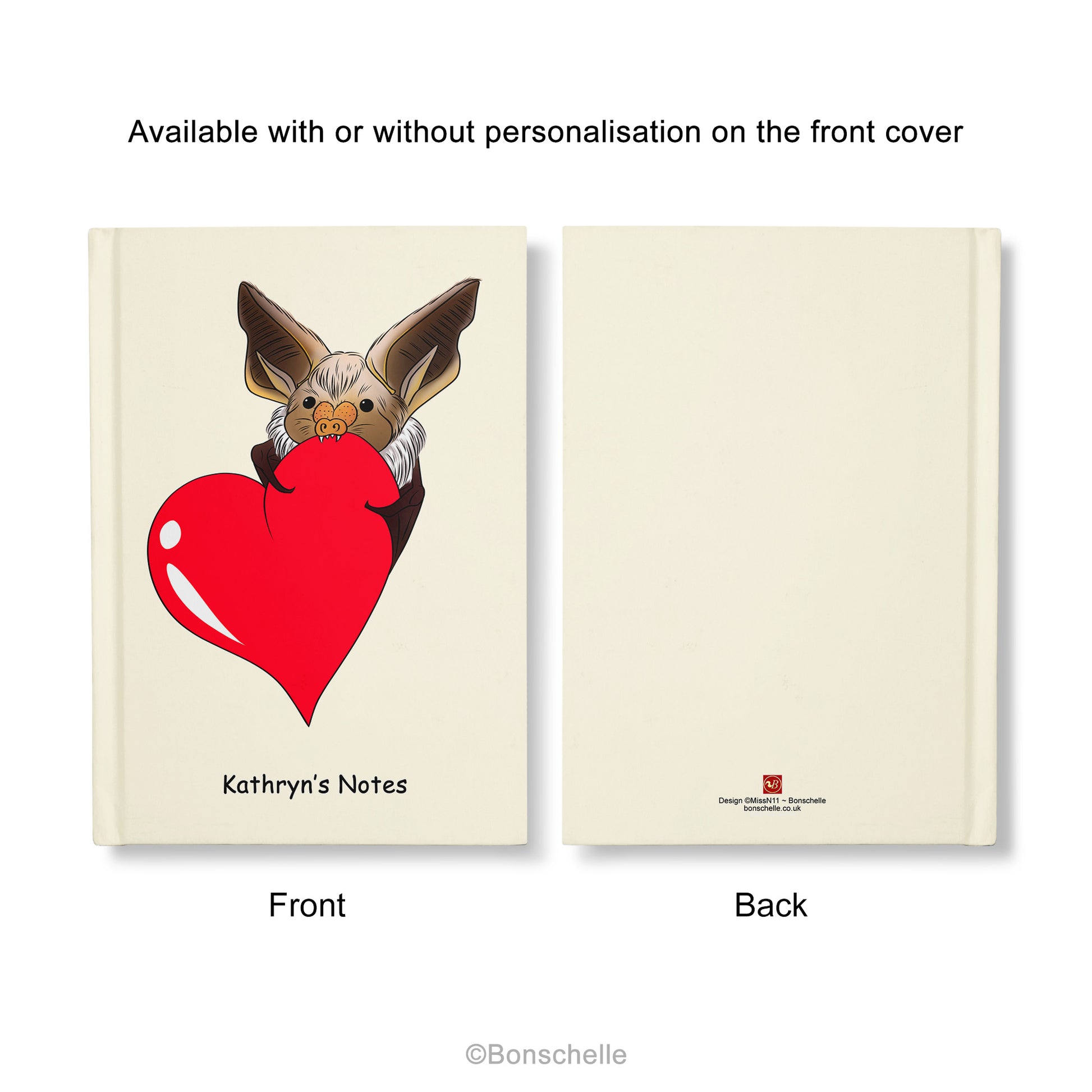 Front and back views of the Cute Personalised Hard Cover Notebook
