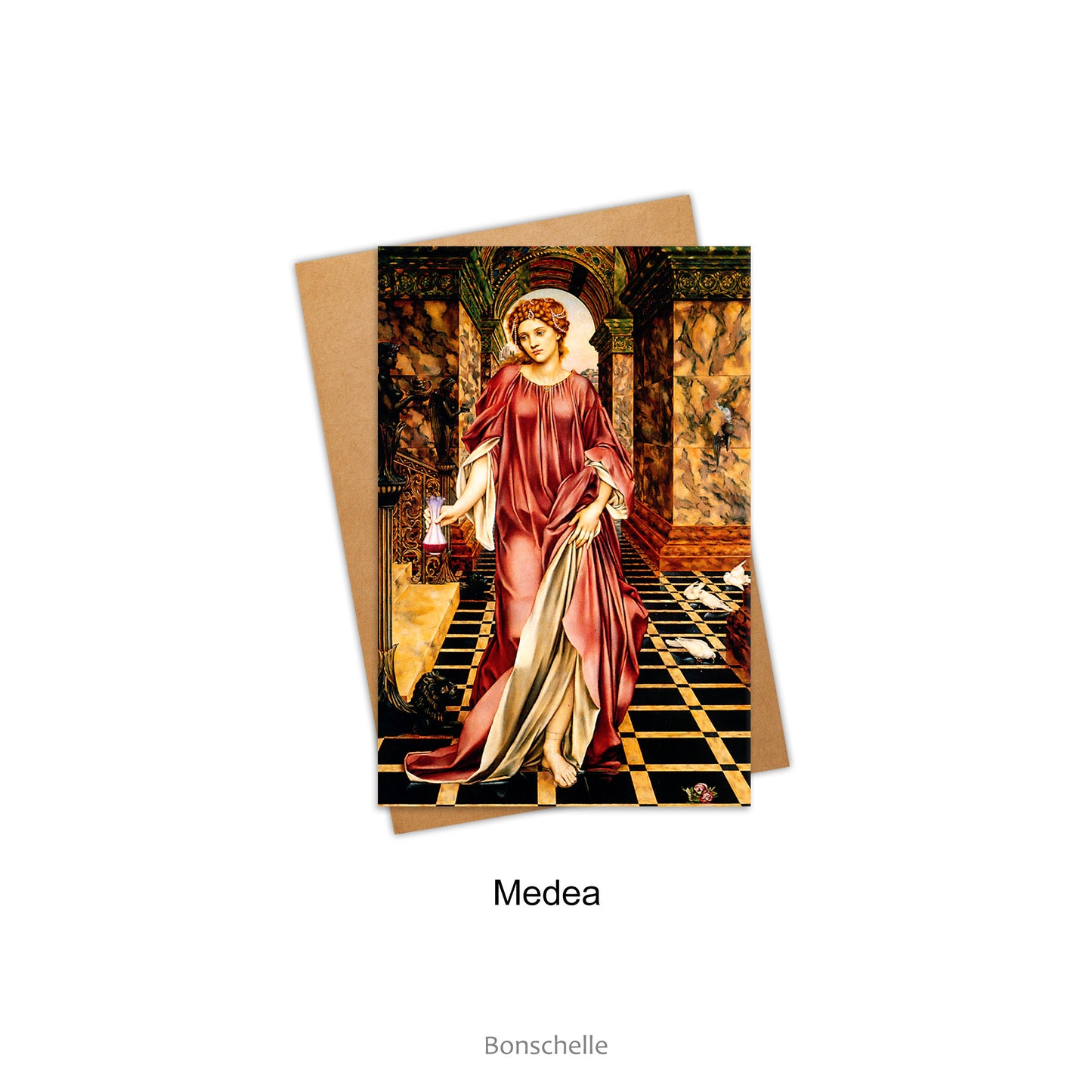 Card and envelope with the image of 'Medea' from Greek Mythology by Pre-Raphaelite artist, Evelyn De Morgan (1855–1919).