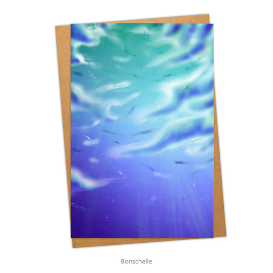 Greeting card and envelope with original art design inspired by the colours of the Ocean Gay Pride Flag.