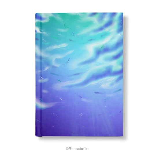 Hardcover notebook with original cloud art landscape design made with colours from Ocean Gay Pride Flag.