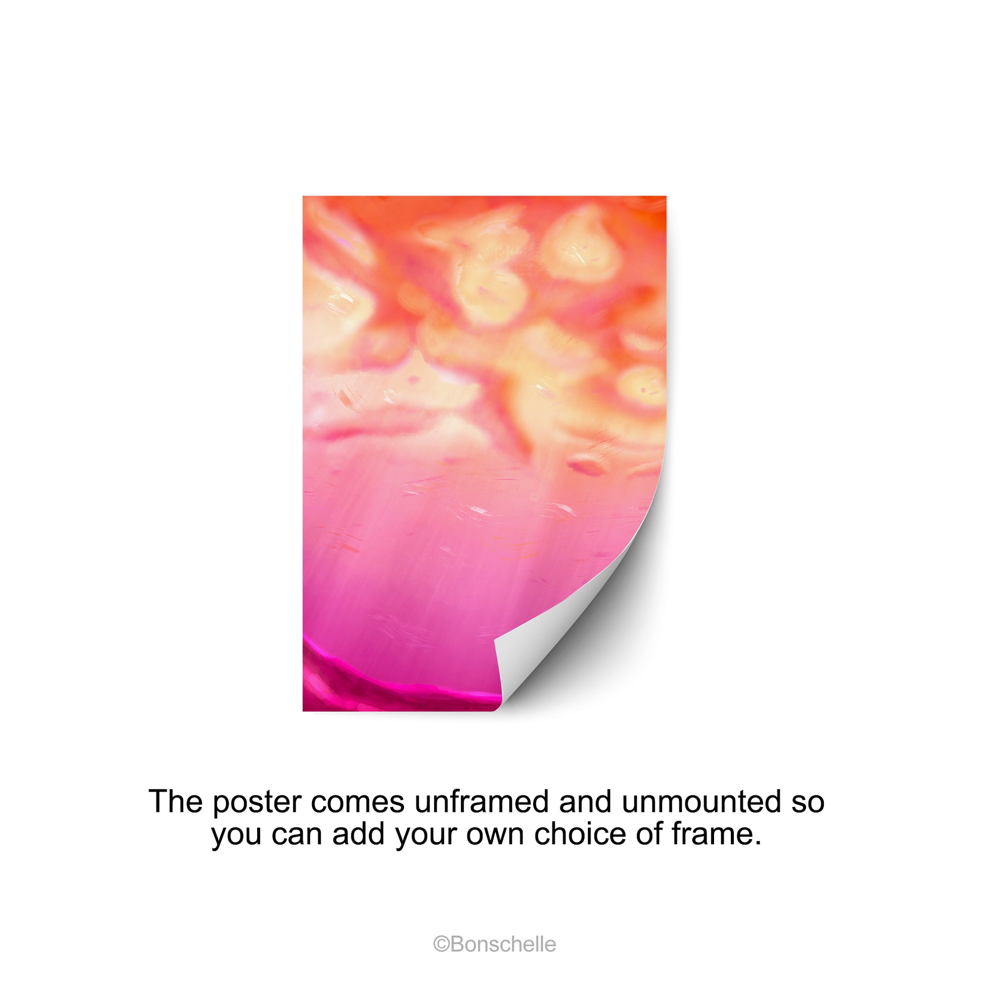 An original art print showing cloud art using the colours of the Lesbian Pride Flag. The print is shown unframed.