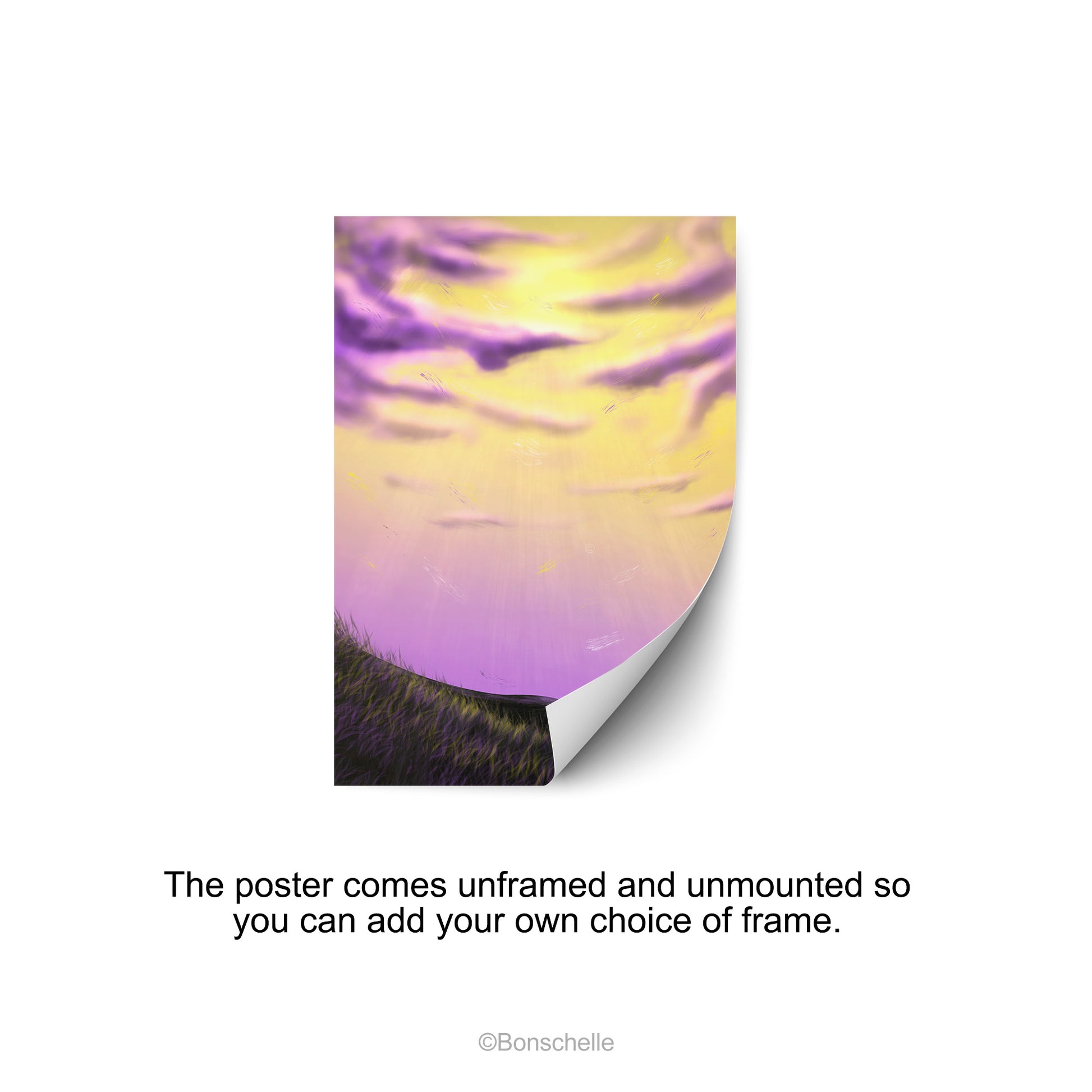 An original art print showing cloud art using the colours of the Non-Binary Pride Flag. The print is shown unframed.