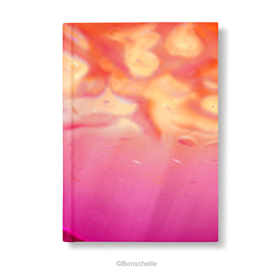 Hardcover notebook with original cloud art landscape design made with colours of Lesbian Pride Flag.