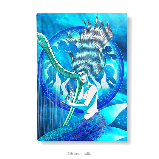 Blue Mermaid with Harp A4, A5 Hardcover Notebook