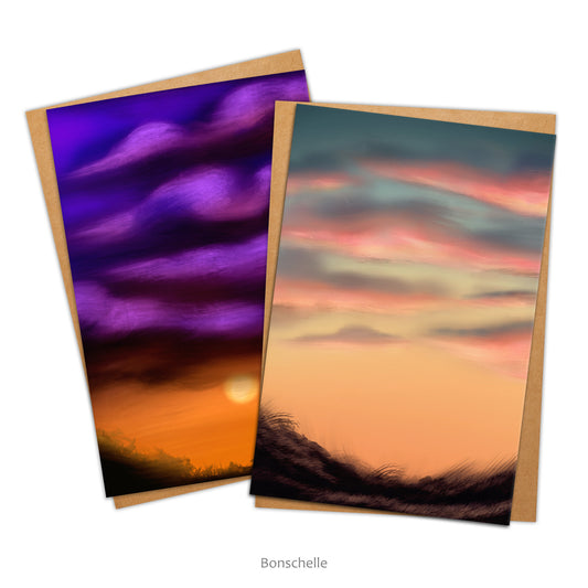 Colourful Sunset Clouds Original Art Card with a choice of two designs