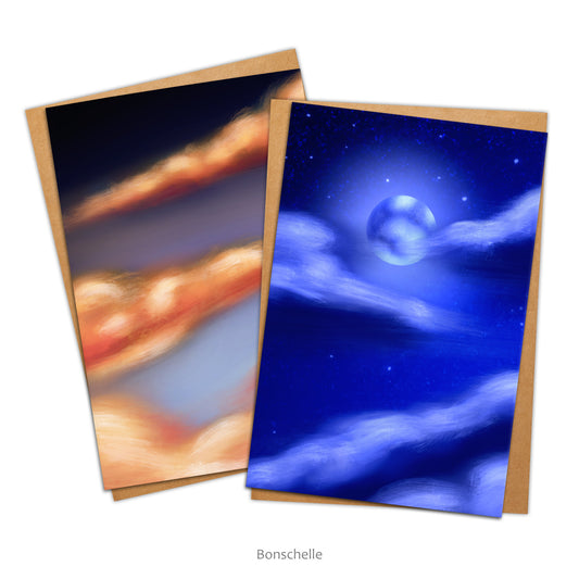 Sunrise & Nighttime Clouds original art Cards with evnelopes