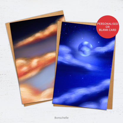 Sunrise & Nighttime Clouds original art Cards with evnelopes