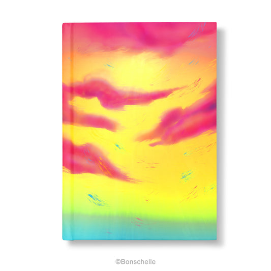 Hardcover notebook with original cloud art landscape design made with colours of Pansexual Pride Flag.