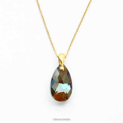 Bronze  faceted crystal teardrop anniversary pendant necklace for a bronze anniversary 