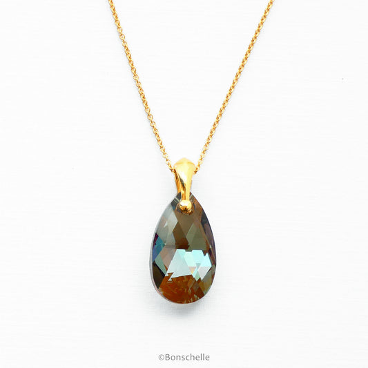 Bronze  faceted crystal teardrop anniversary pendant necklace for a bronze anniversary 