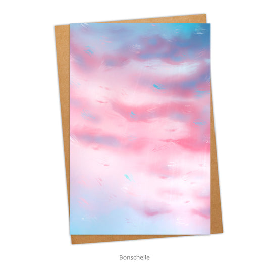 Greeting card and envelope with original art design inspired by the colours of the Transgender Pride Flag.