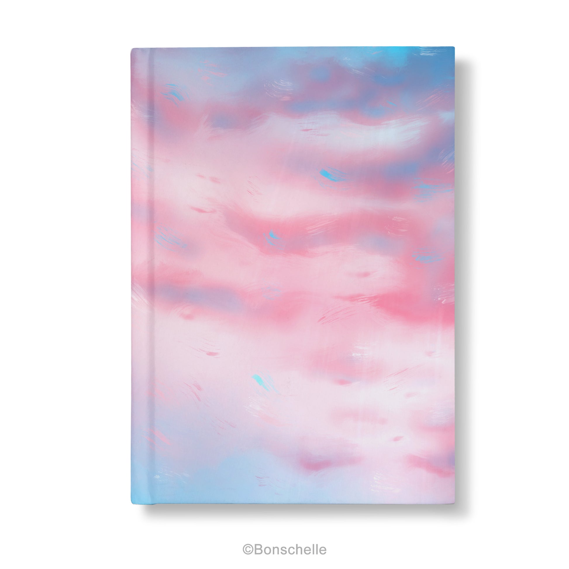 Hardcover notebook with original cloud art landscape design made with colours from Transgender Pride Flag.