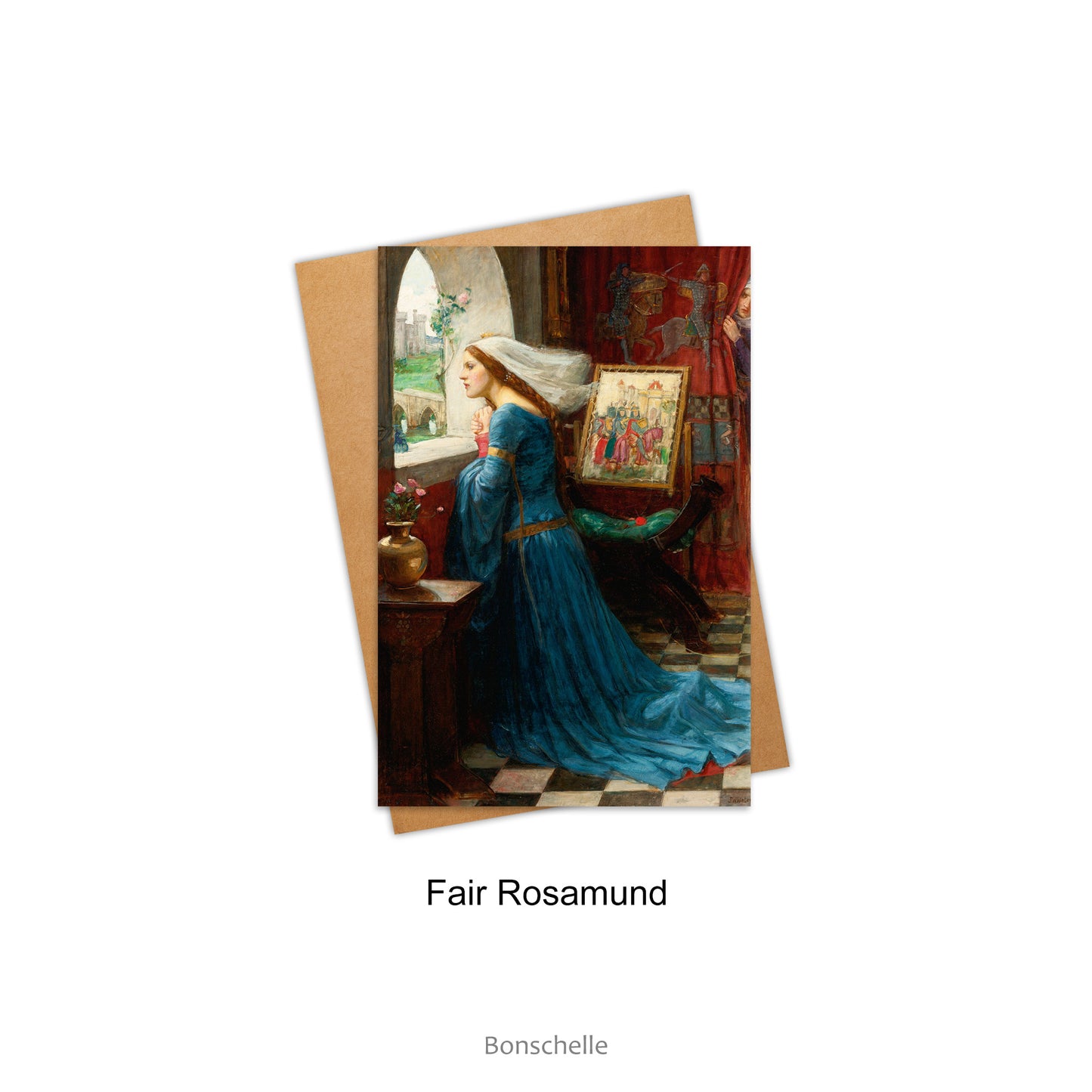Card and envelope with image from the painting Fair Rosamund by John William Waterhouse  (1849–1917)