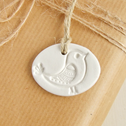 oval white clay bird ornament gift tag by bonschelle 1