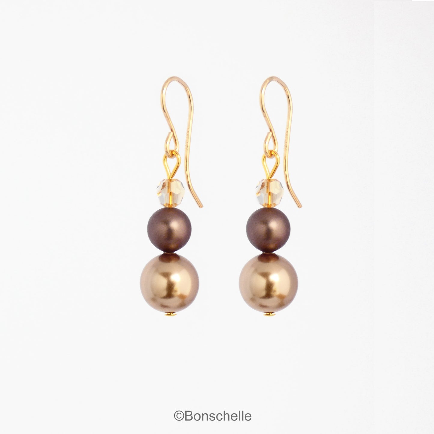 Light and dark bronze pearl earrings with 14K gold filled earwires for women