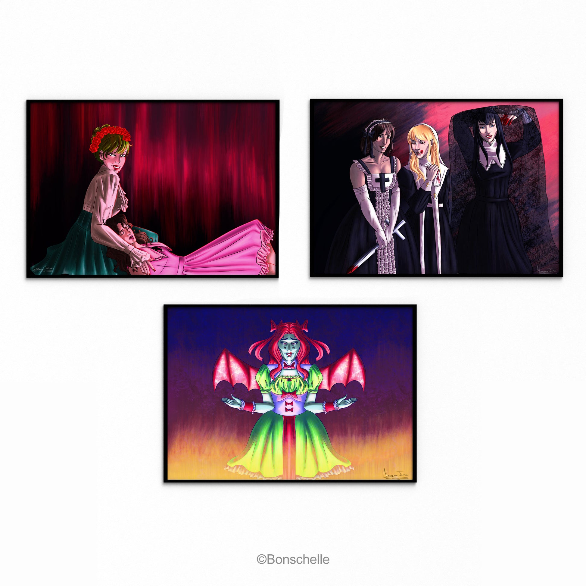 Gothic Vampire Lolita Vampire Digital Art Poster Prints, A4