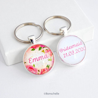 Personalised Double Sided Floral Name Keyring