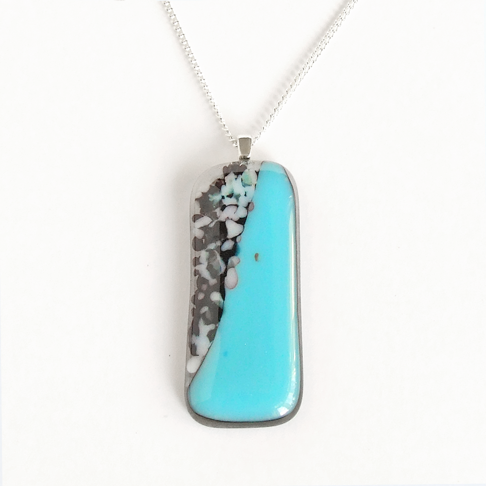Handmade turquoise fused glass statement pendant necklace 1