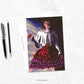 Vampire Lolita Illustrated Art Postcard Print, on a desk with pens