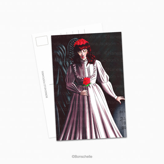 Vampire Lolita with Weeping Angel Illustrated Postcard Art Print, 4x6 or 5x7