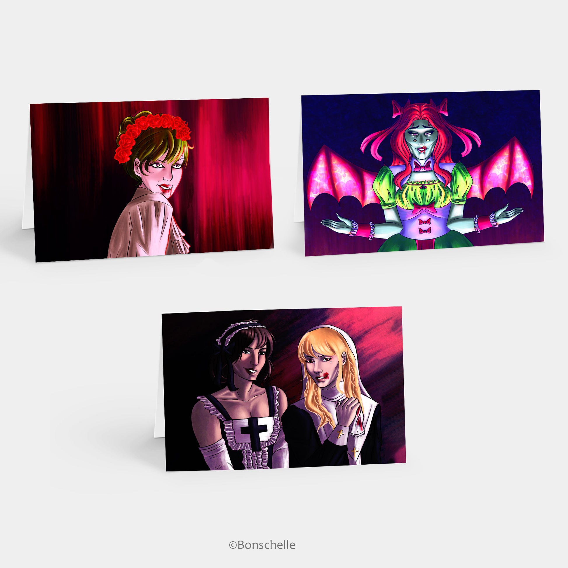 Colourful Gothic Vampire Lolita Digital Art Cards 