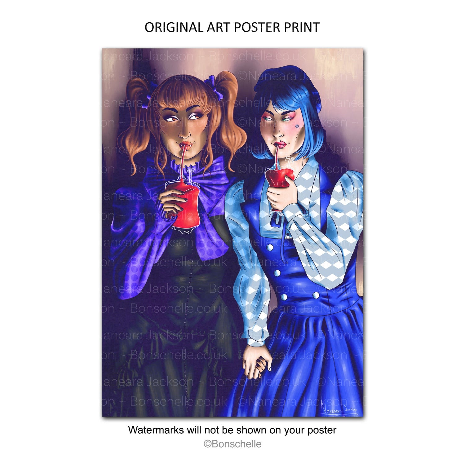 Vampire Lolita Girlfriends Digital Art Poster Print