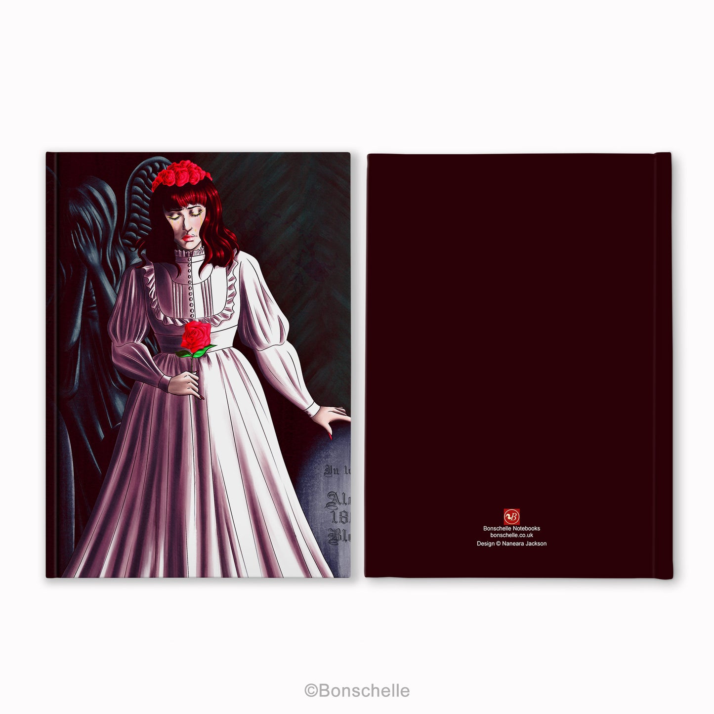 Vampire Lolita with Weeping Angel Illustrated Hardback Journal Notebook Front and Back Views