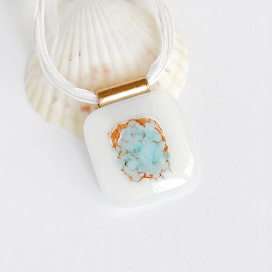 contemporary square white and blue fused glass pendant necklace 1
