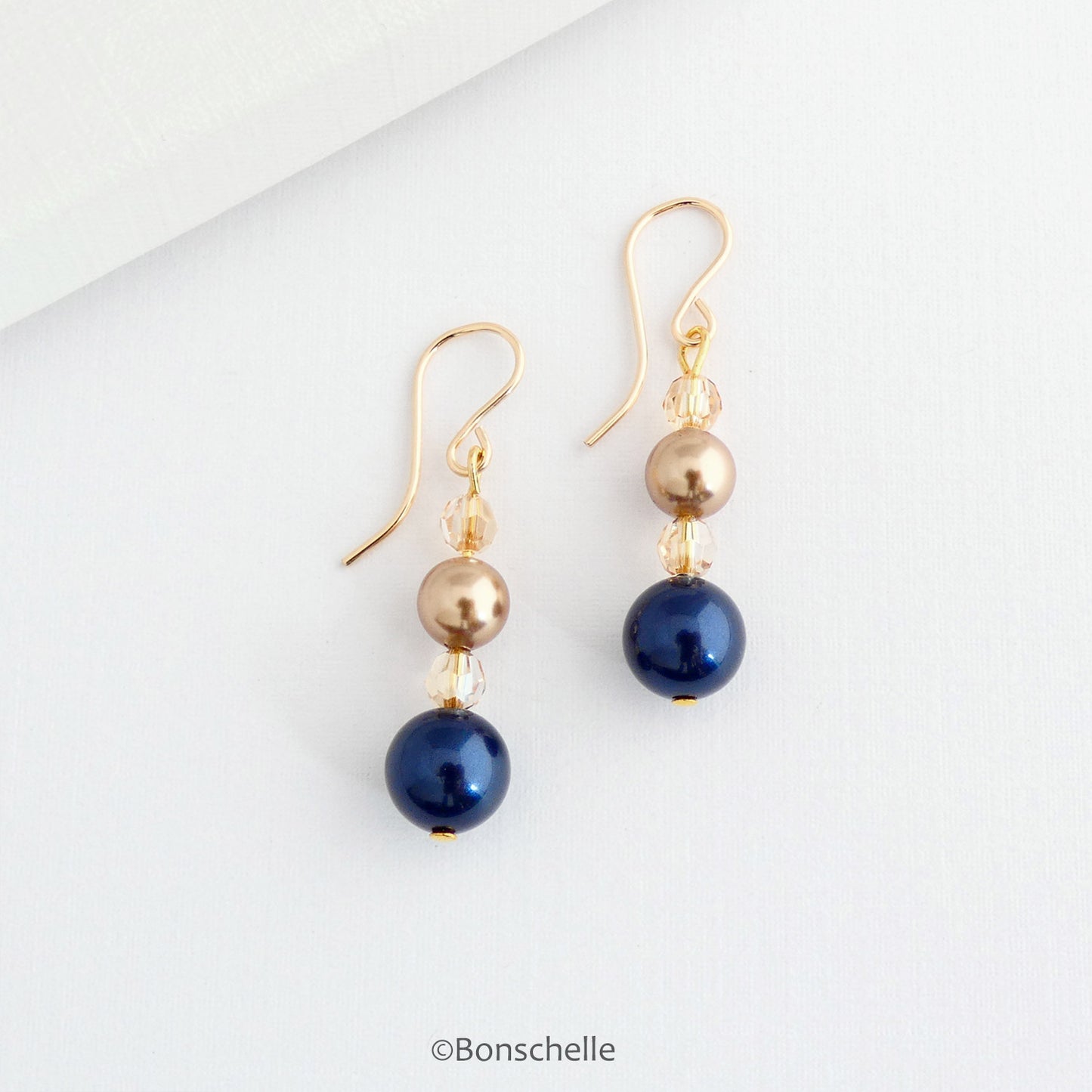 Blue and bronze pearl drop earrings with 14K gold fill earwires